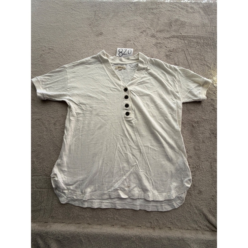 Madewell Henley Top Womens XS White Short Sleeve V-Neck Slub Jersey